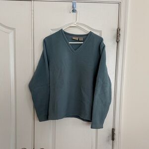 L.L. Bean Women’s Teal V-Neck Fleece Sweater